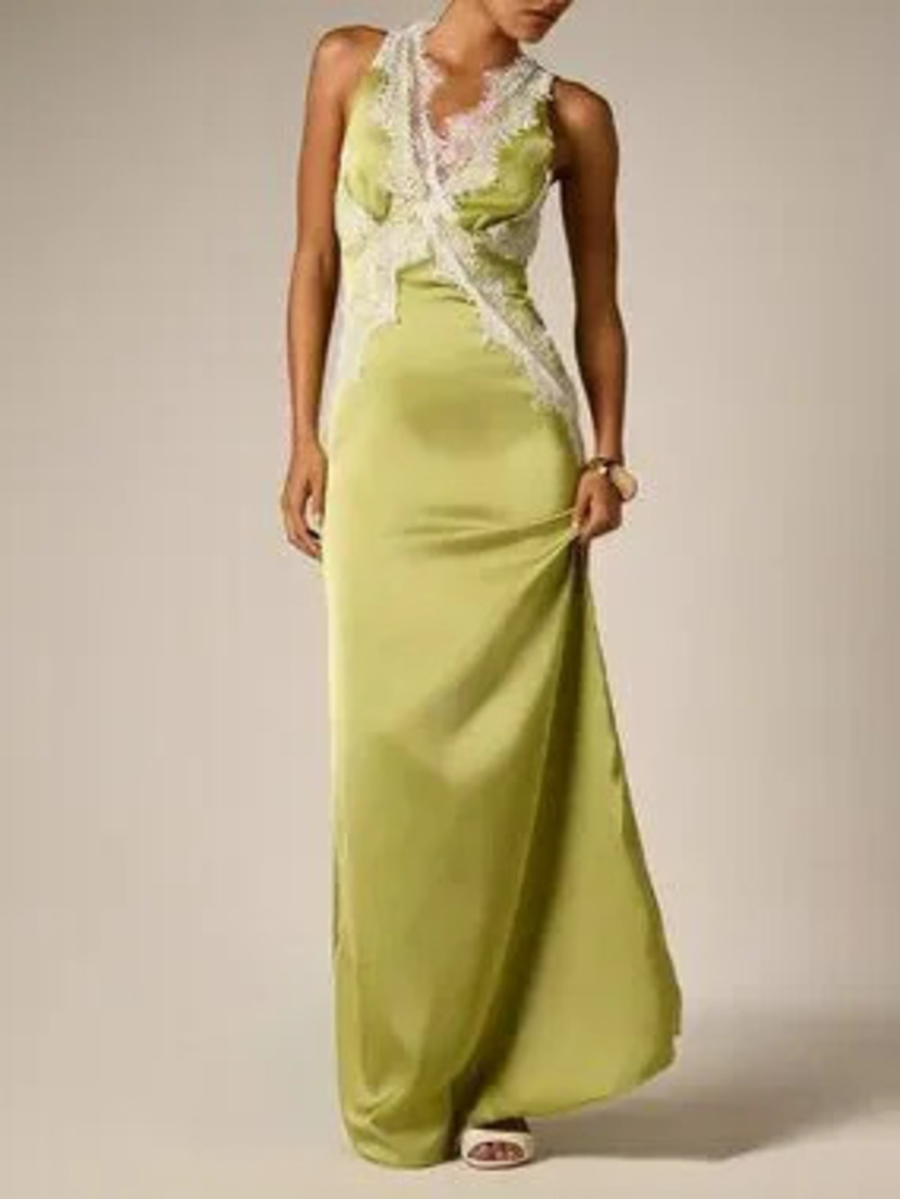 ZARA Green Elegant Women's Trim Deep V-Neck Sleeveless Floor Length Maxi Dress